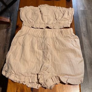 Brand: SHEIN, size: small, color: tan/cream, type, crop top and shorts